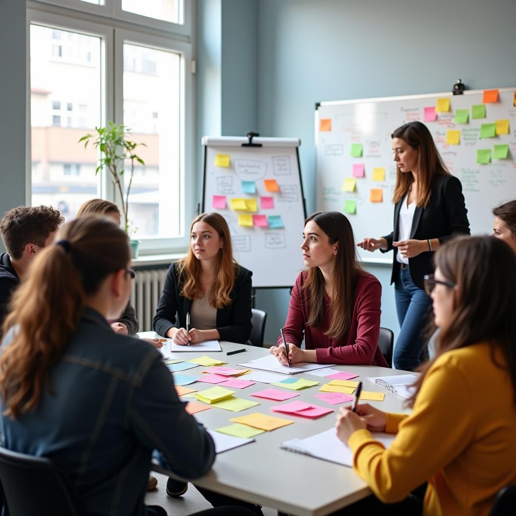 Students engaging in creative brainstorming session during class