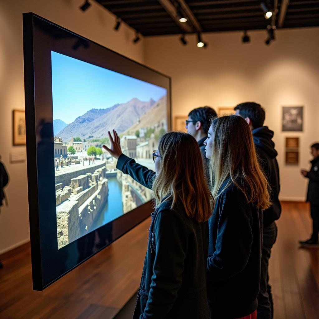 Cultural institution visitors using interactive technology touchscreens VR enhanced learning experience heritage preservation