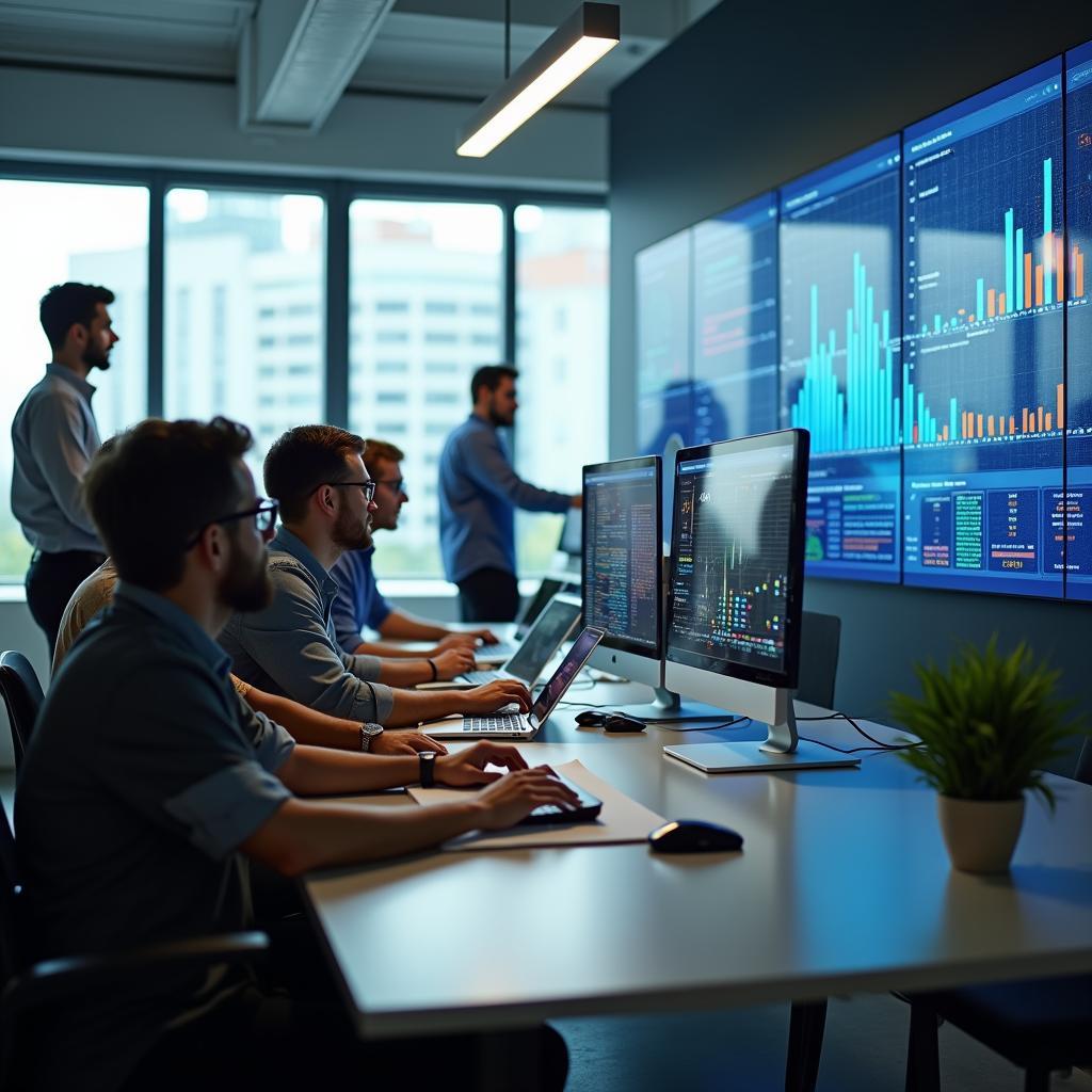 Diverse professionals working in a modern office, symbolizing new job creation in digital marketing, software development, and e-commerce logistics due to technology.