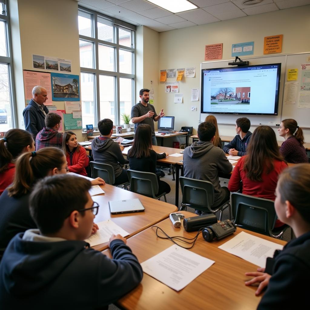 Students participating in disaster preparedness training program at school