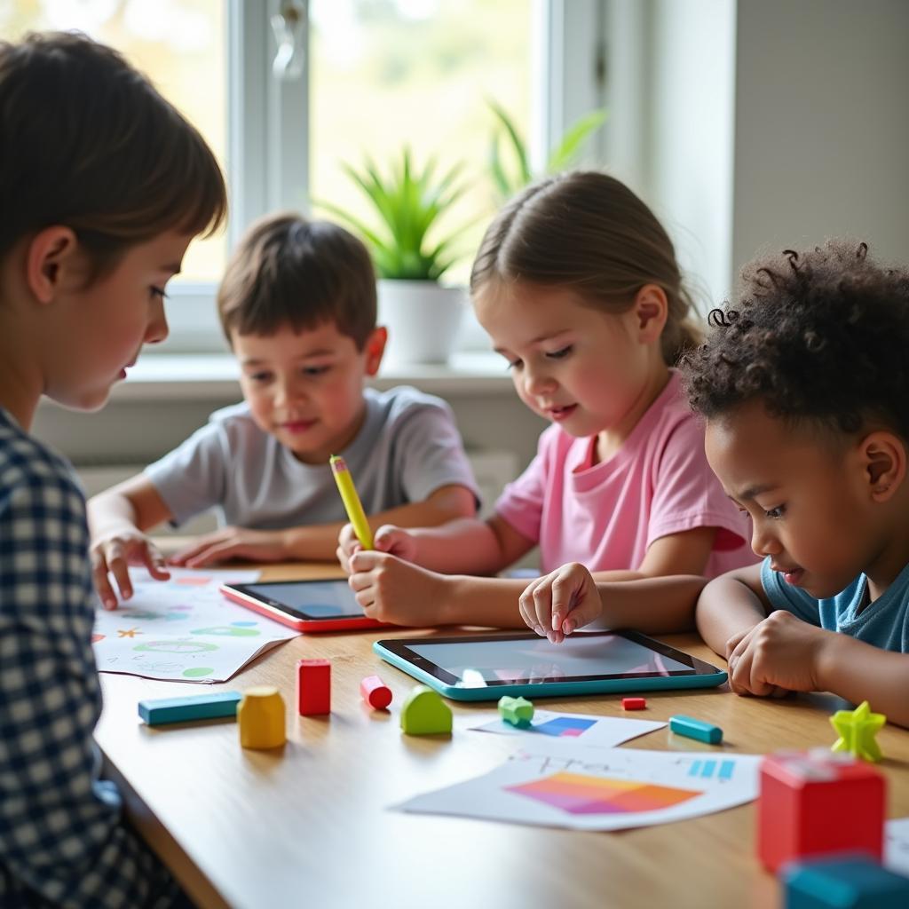 Elementary school students learning mathematics with interactive tools