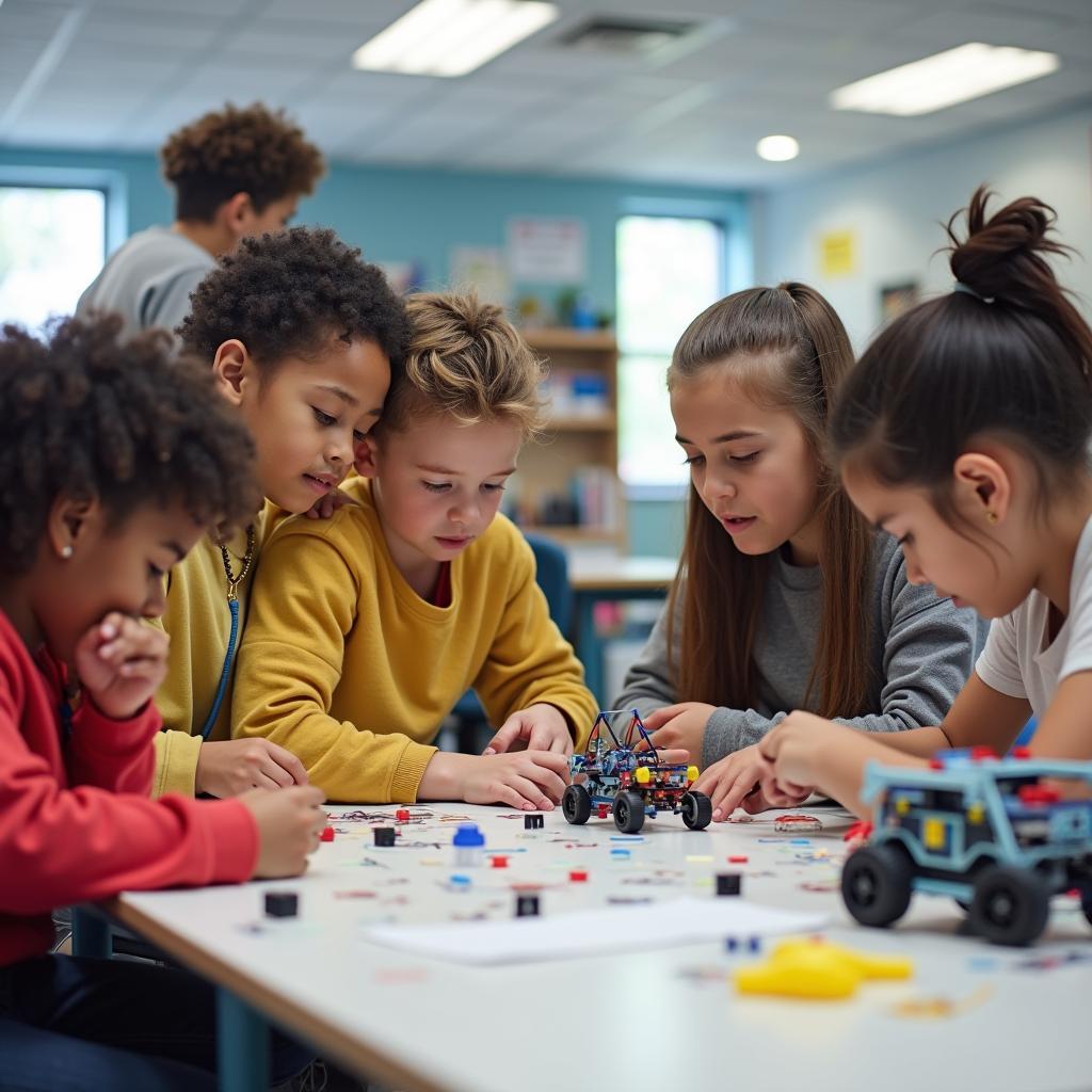 Primary school students engaged in STEM learning activities