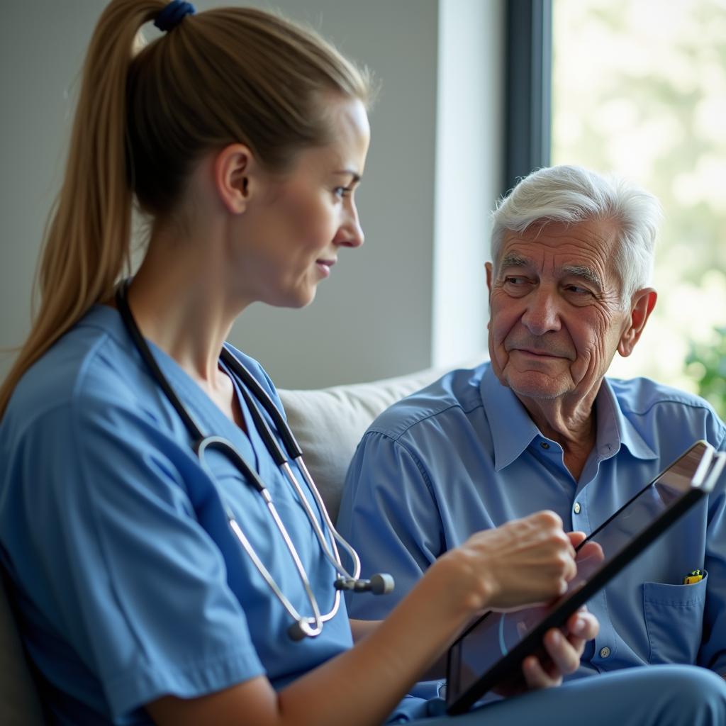 Healthcare professional using technology while maintaining personal connection with patient
