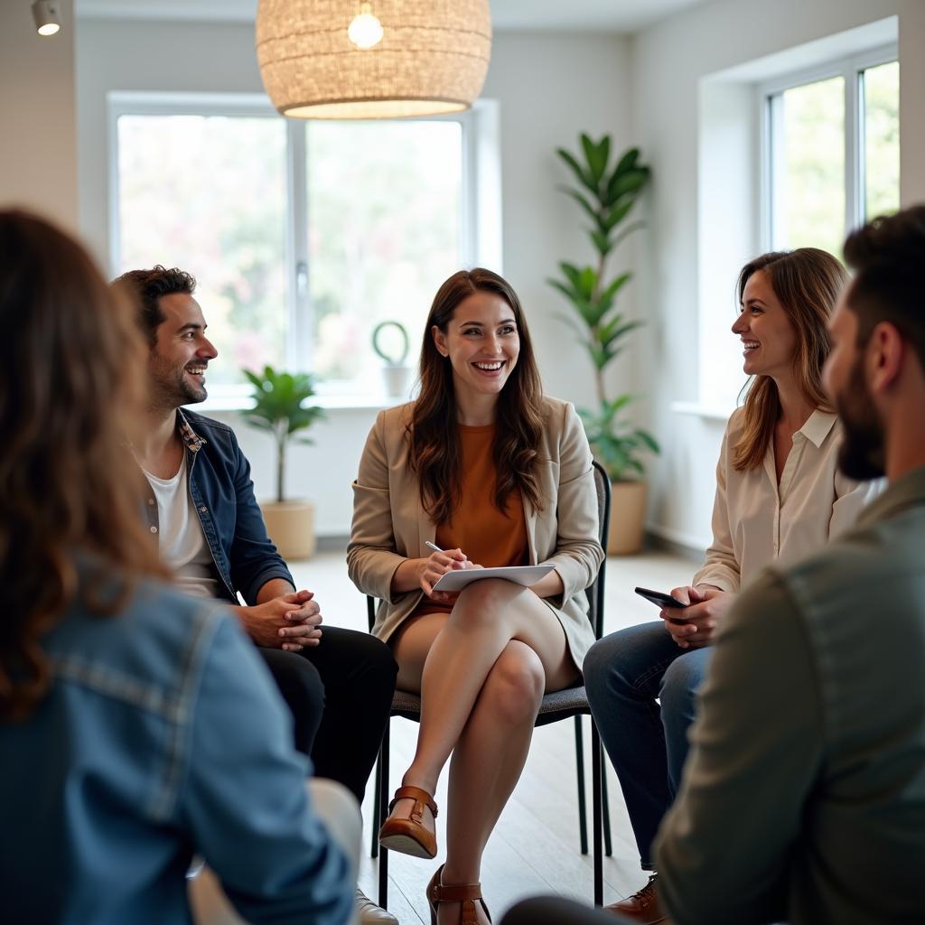 Employees participating in an office mental health awareness workshop learning coping strategies for stress.