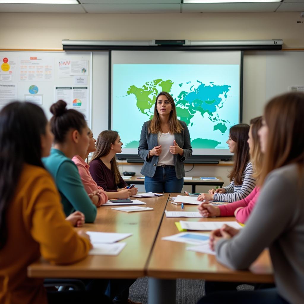 Students engaged in environmental education class discussion