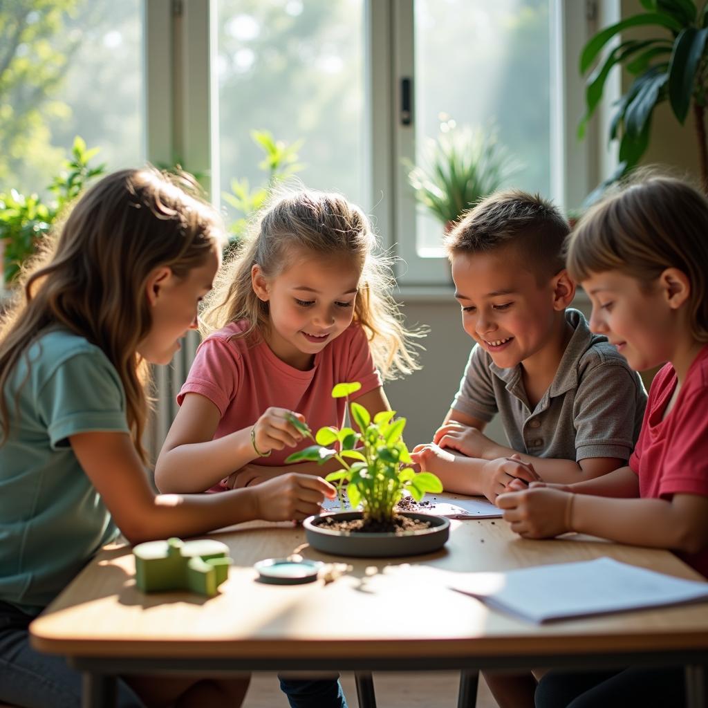Students participating in environmental education activities in classroom