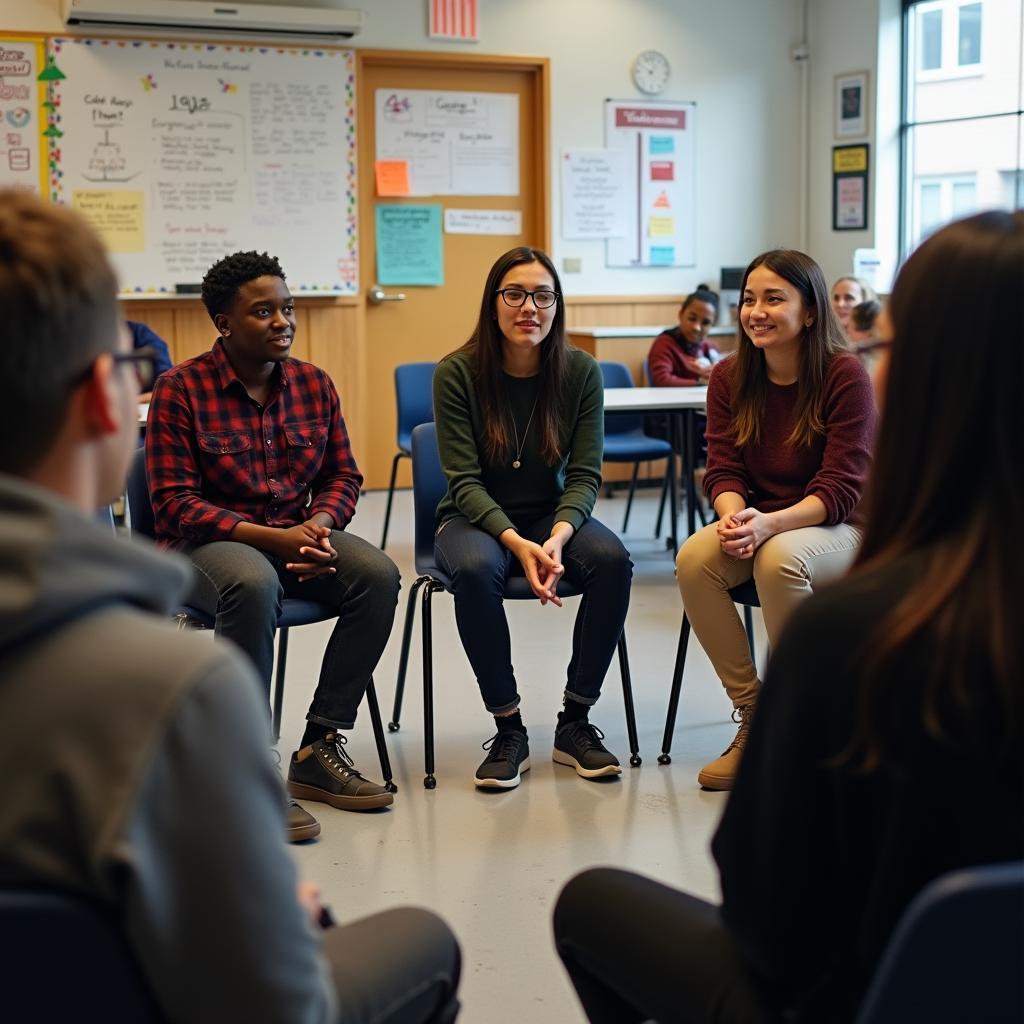 Students engaging in ethical discussion during class