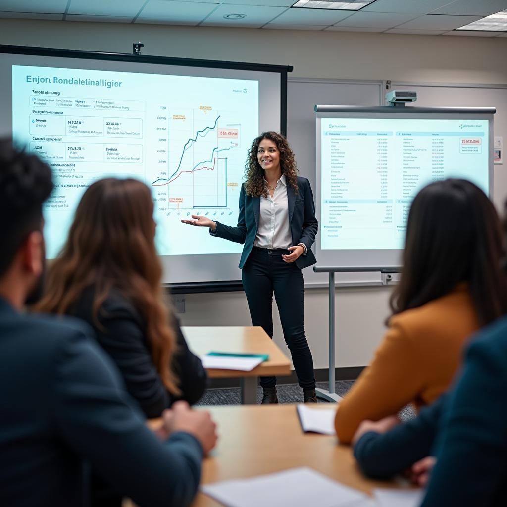 Students learning financial concepts in modern classroom