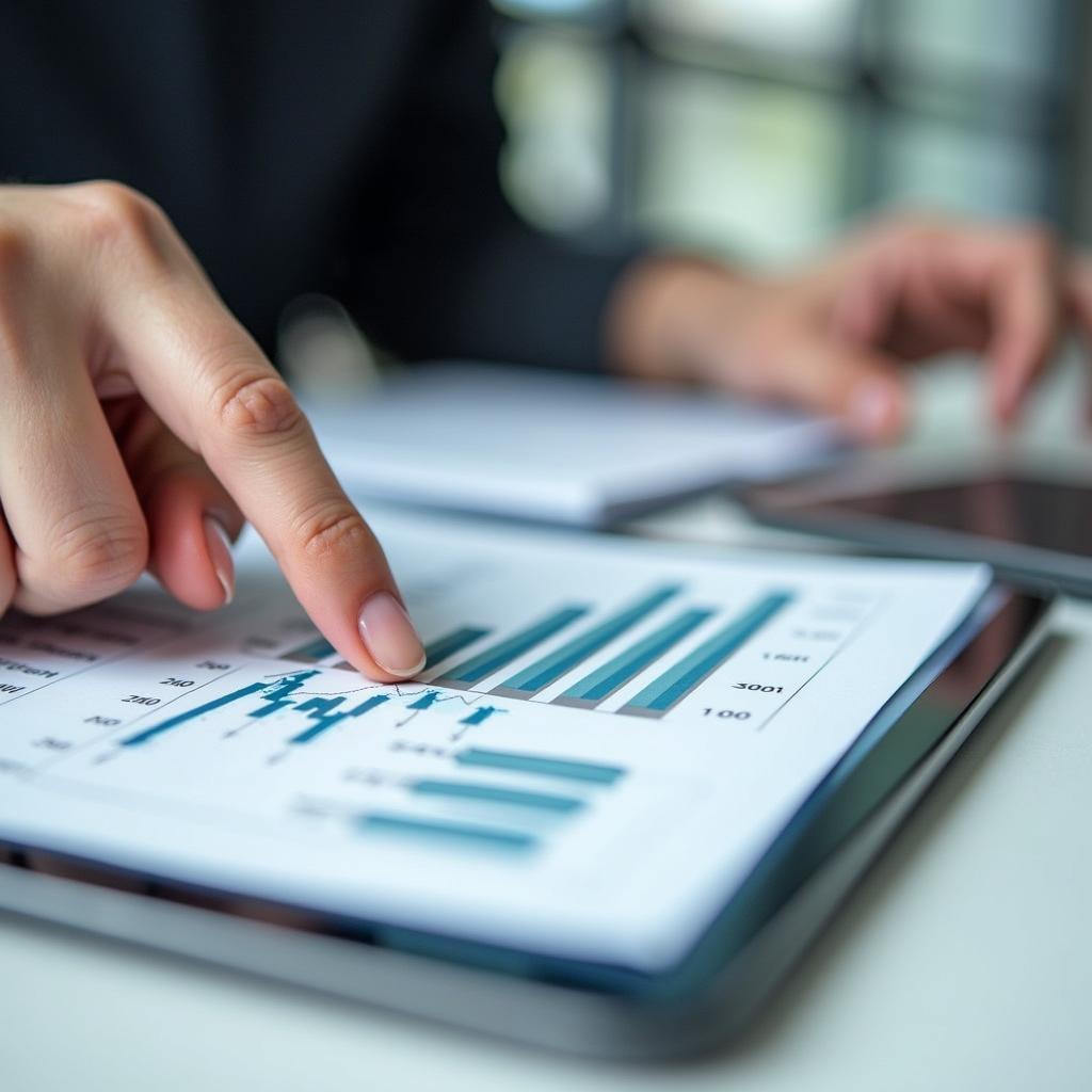 Individual analyzing financial planning graph for investment savings growth achieving personal financial stability