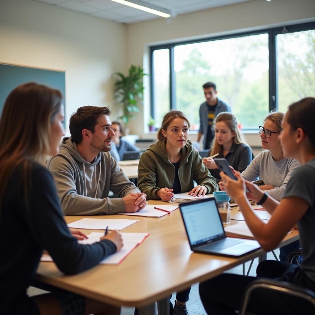 Diverse students engaging in flexible learning environment