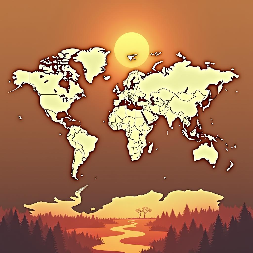 Visual representation of rising global temperatures and intensified heatwaves due to climate change impacts on weather extremes.