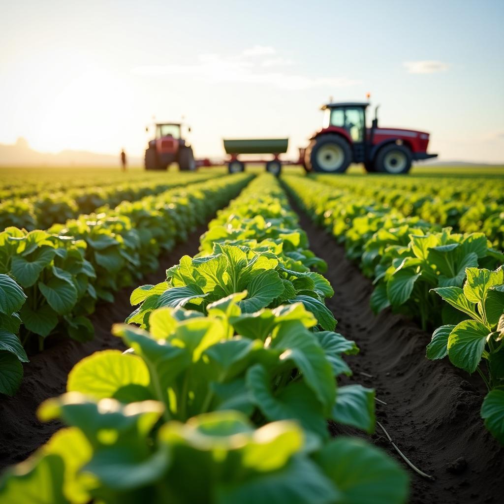 Genetically modified crops growing in modern agricultural field