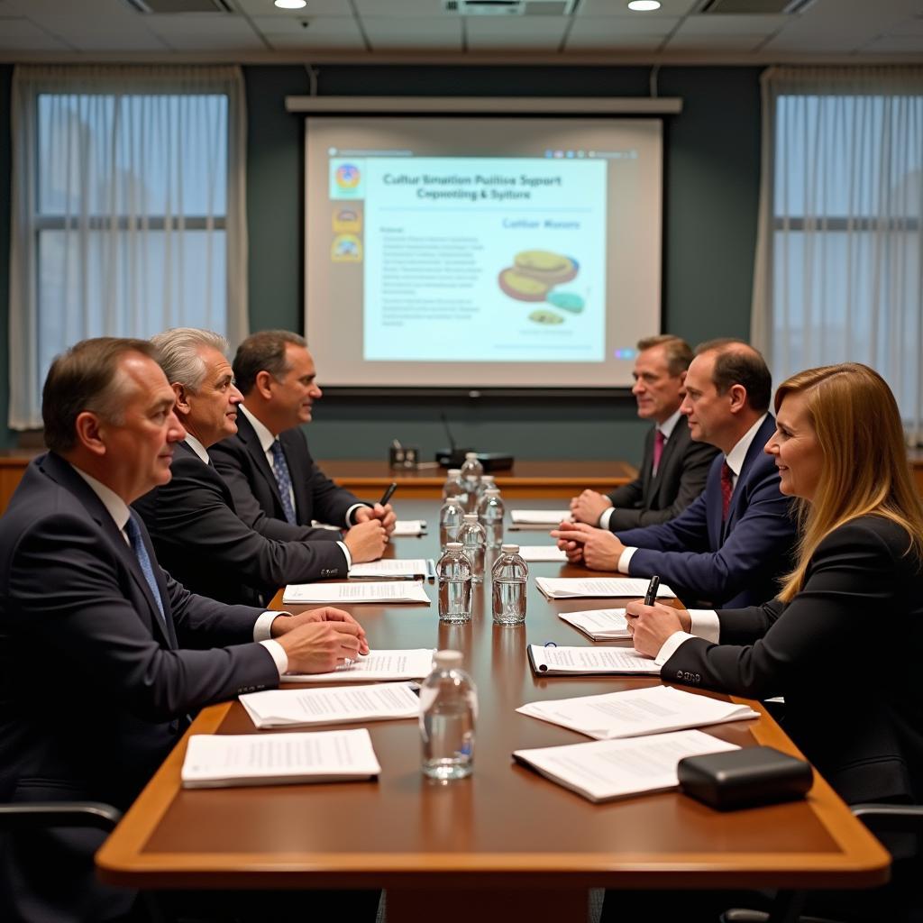 Government officials discussing cultural preservation policies