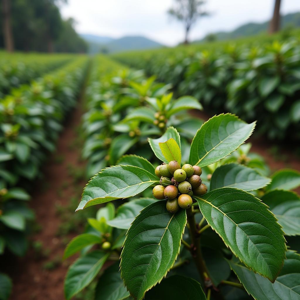Green coffee plantation under stress: drought and heat effects from climate change impact.