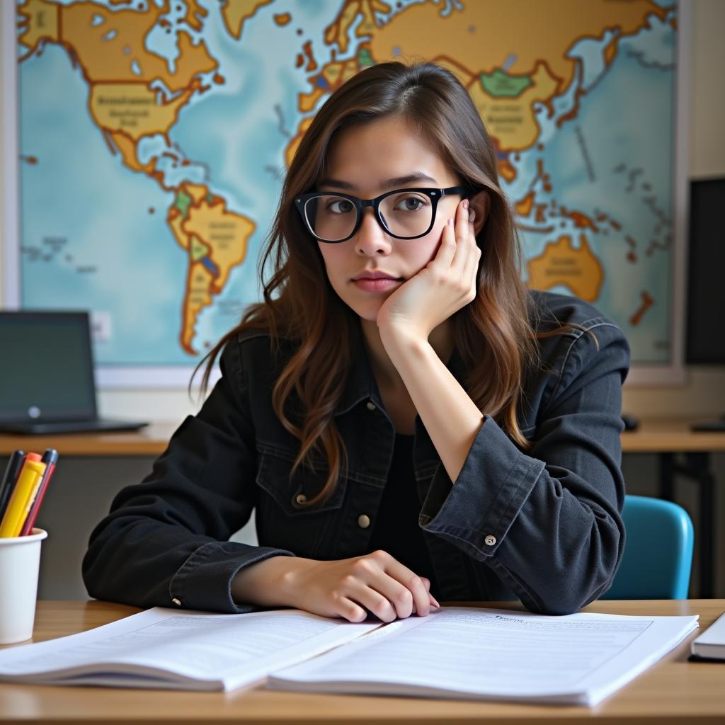 Student preparing for IELTS speaking test journey with notes and map