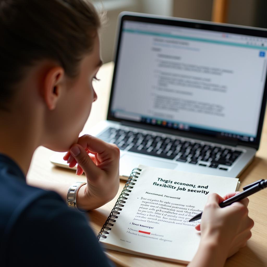 Student tackles IELTS essay on gig economy, job security, highlighting exam relevance and preparation