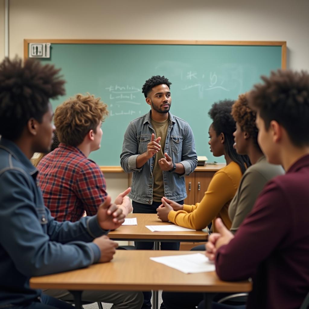 Students engaging in leadership activities during class discussion