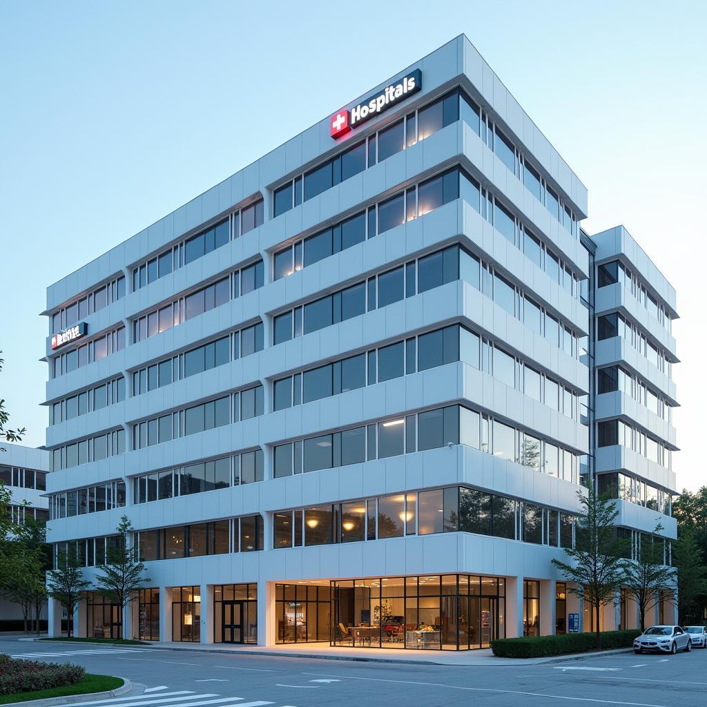 Modern hospital building illustrating public health infrastructure investment for advanced medical services and societal well-being.
