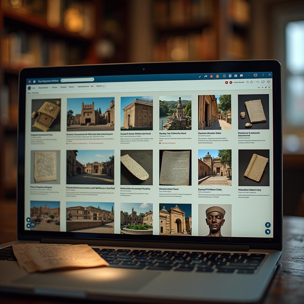Online digital archive preserving cultural heritage: photos, documents, 3D artifact models accessible globally.