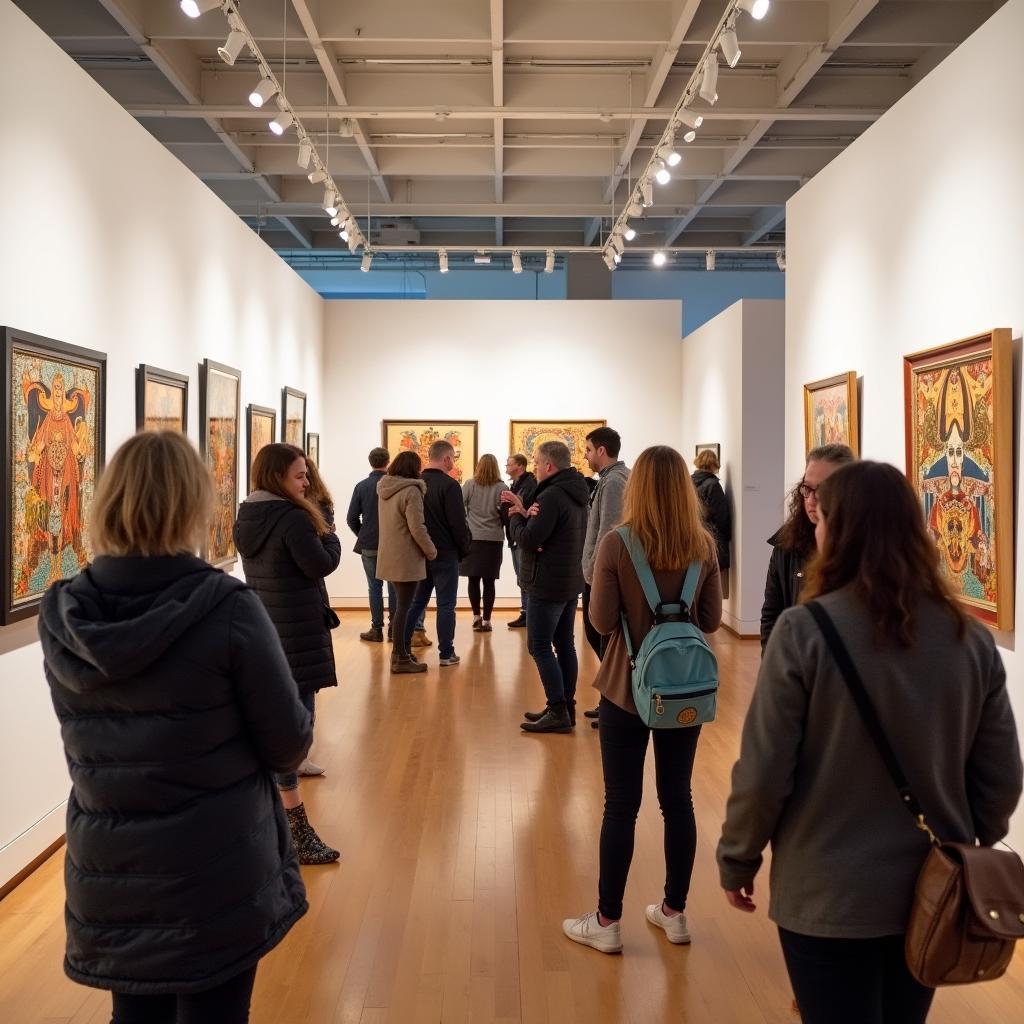 Vibrant public art gallery showcasing diverse cultural expressions, funded by government for broad accessibility and cultural education.