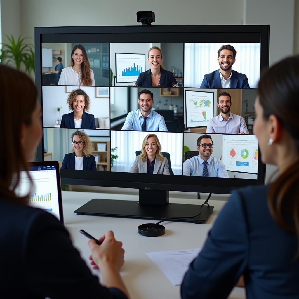 Remote workers collaborating through virtual meeting platform