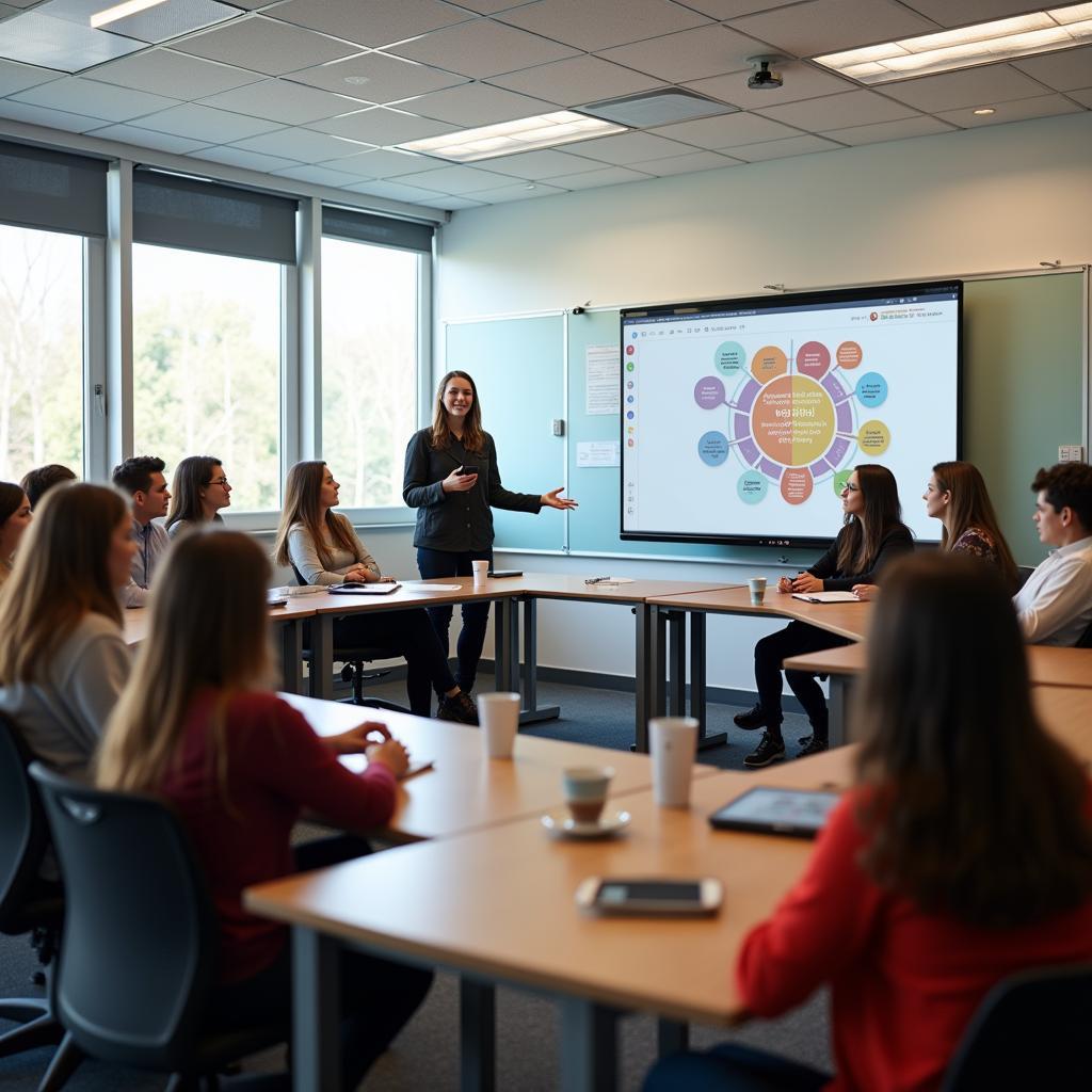 Students participating in resilience building activity in modern classroom