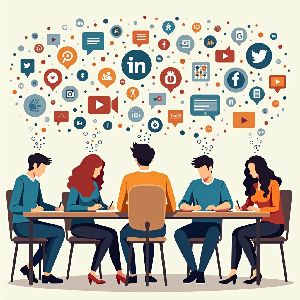 IELTS candidates practicing writing task about social media communication