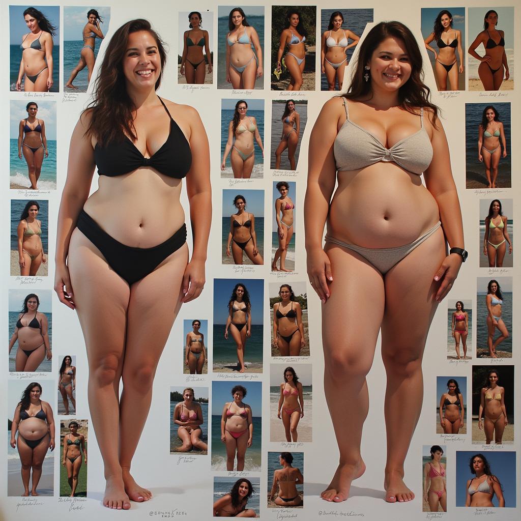 Contrast between idealized social media body images and diverse real bodies promoting body positivity
