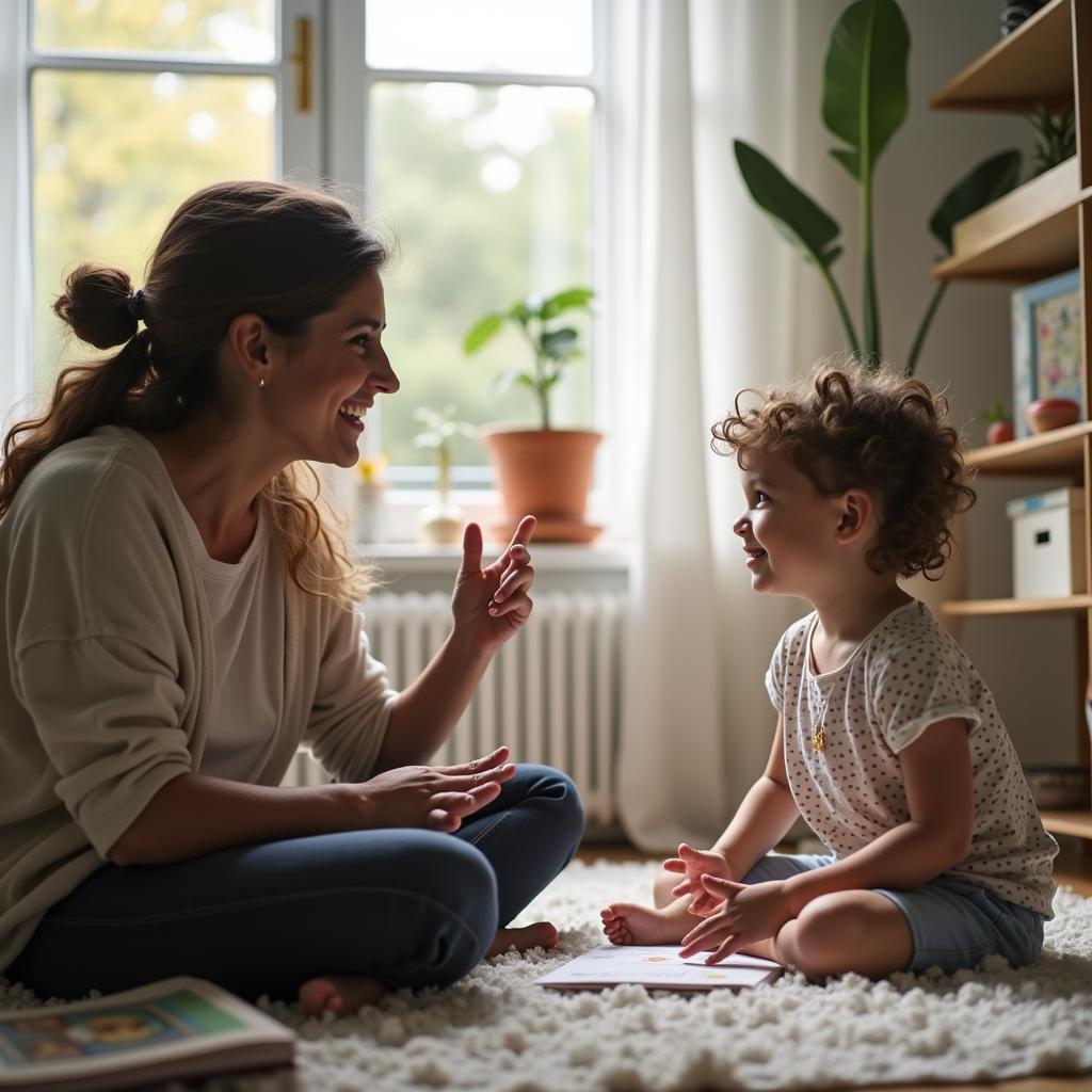 Parent teaching child about social responsibility