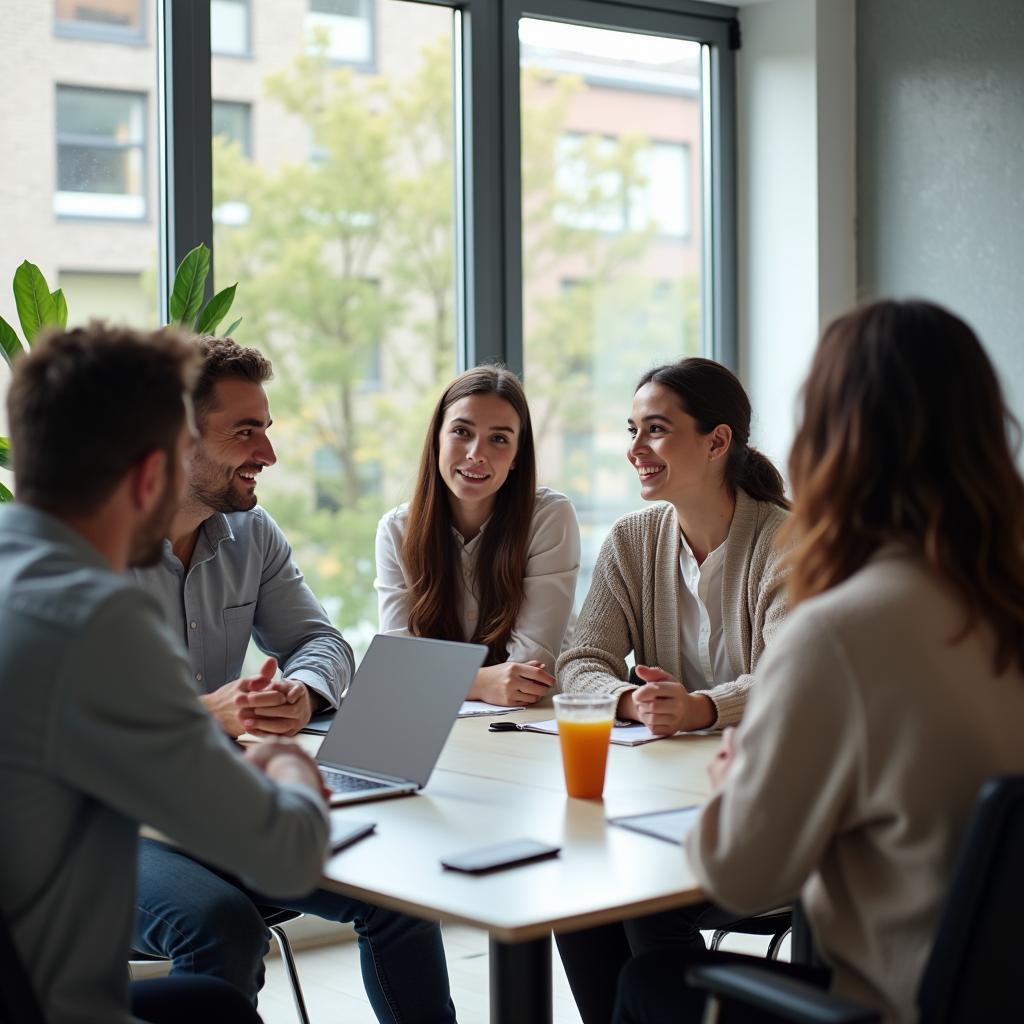 Professional team collaborating in modern office