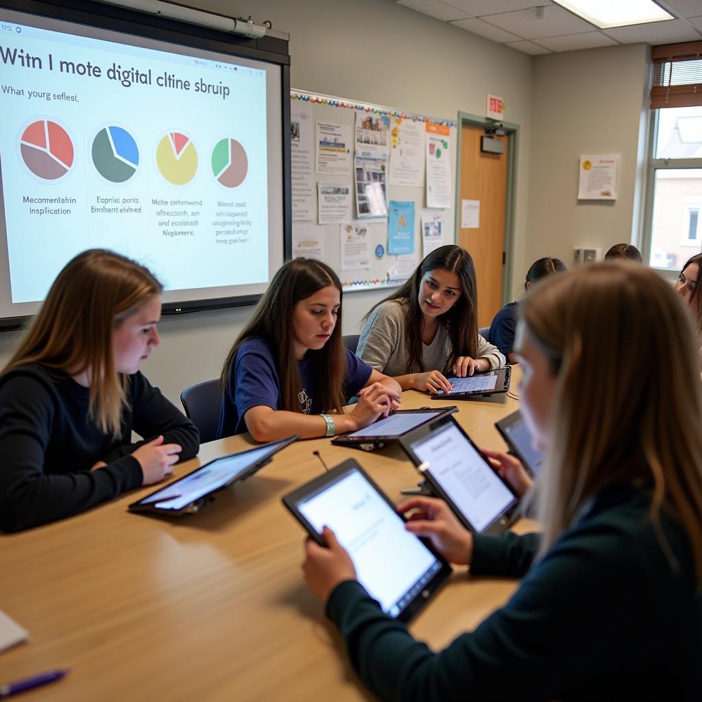 Students participating in an interactive digital safety lesson