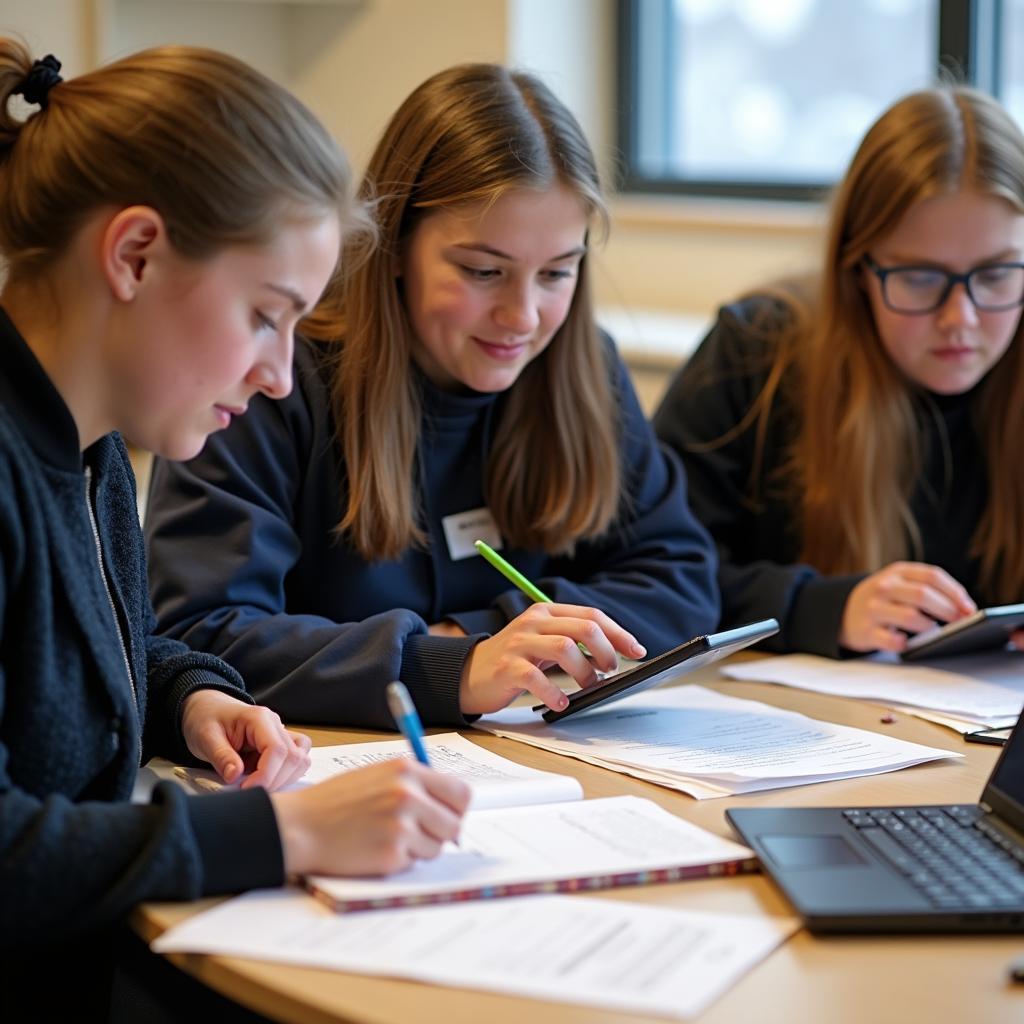 Students working on financial calculations and budgeting exercises