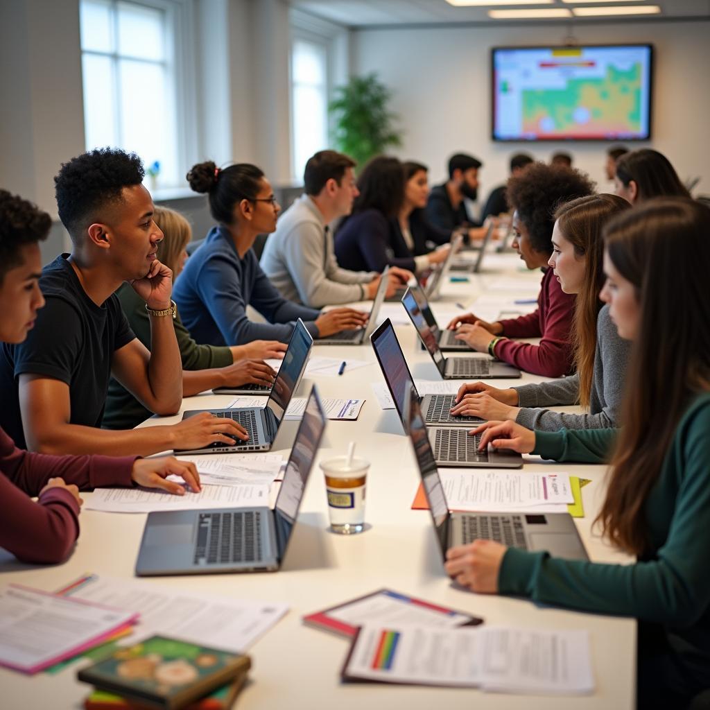 Students collaborating on group project demonstrating teamwork