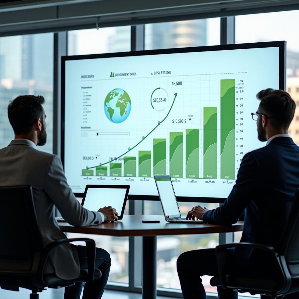 Business leaders discussing sustainable practices and profit strategies