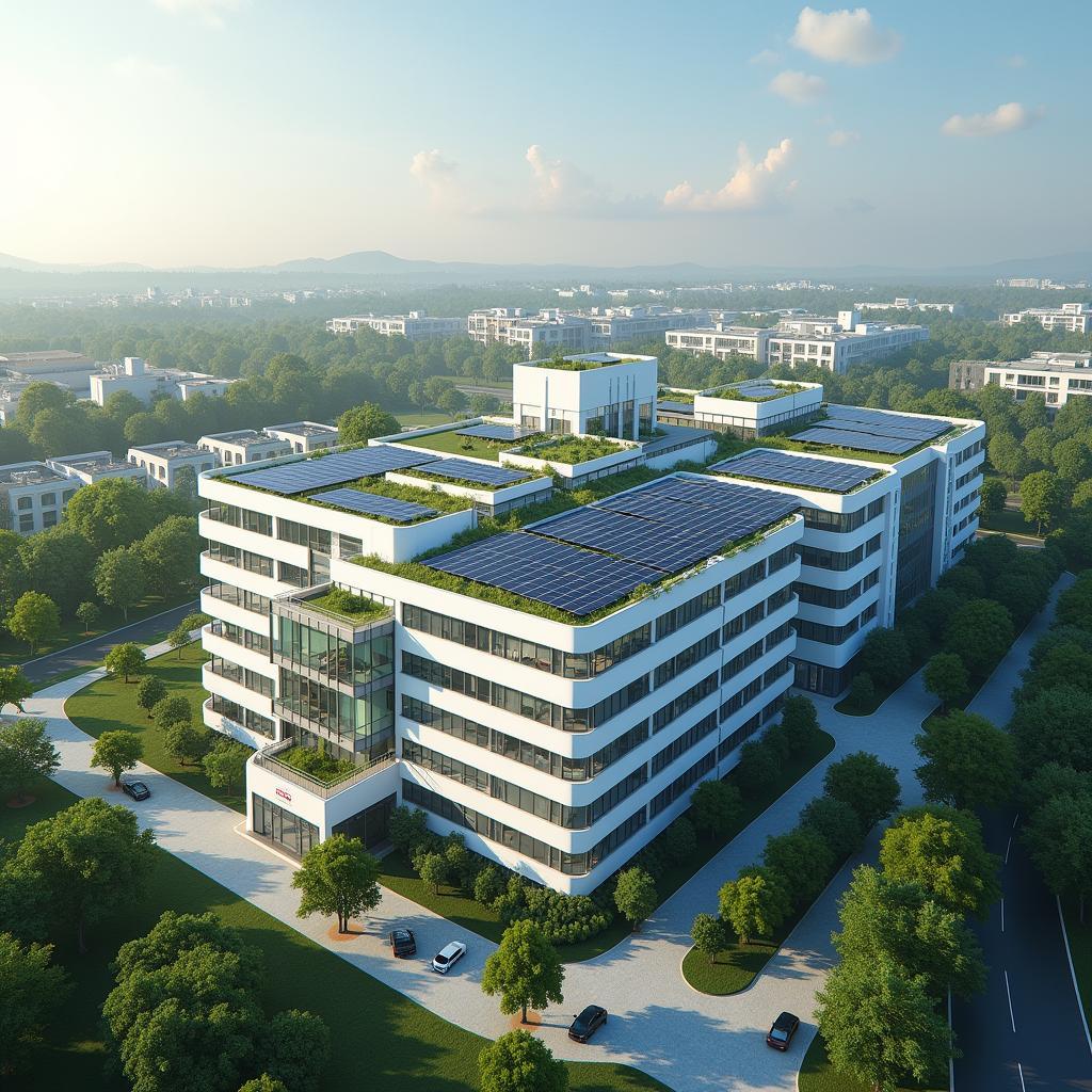 Modern hospital implementing sustainable healthcare practices