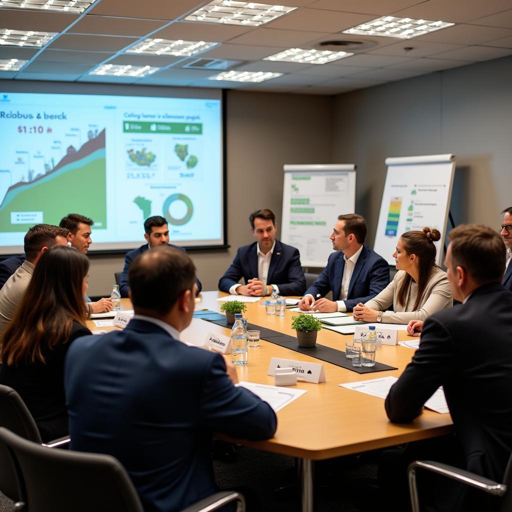 Government officials discussing sustainable tourism policies with local stakeholders