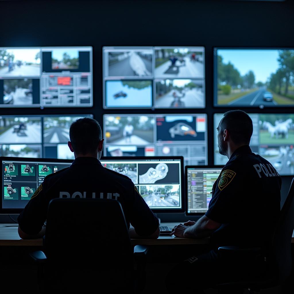 Modern police officers using advanced technology for crime detection