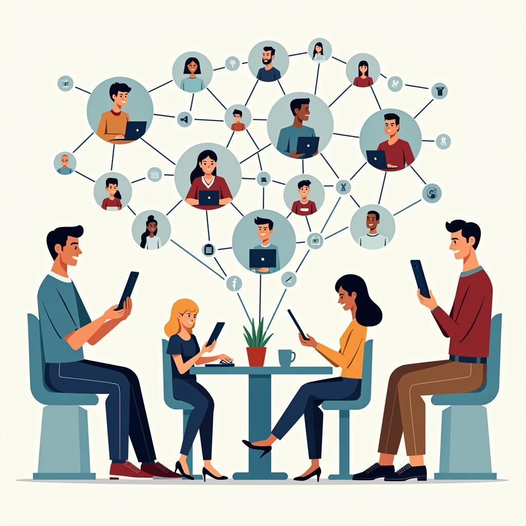 Technology's impact on social equality illustrated through digital devices and social connections