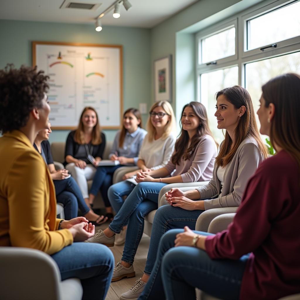 Diverse people access mental health support, showing universal healthcare removing financial barriers for citizens' well-being.