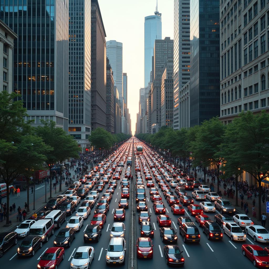 Urban congestion during peak hours showing heavy traffic and crowded streets