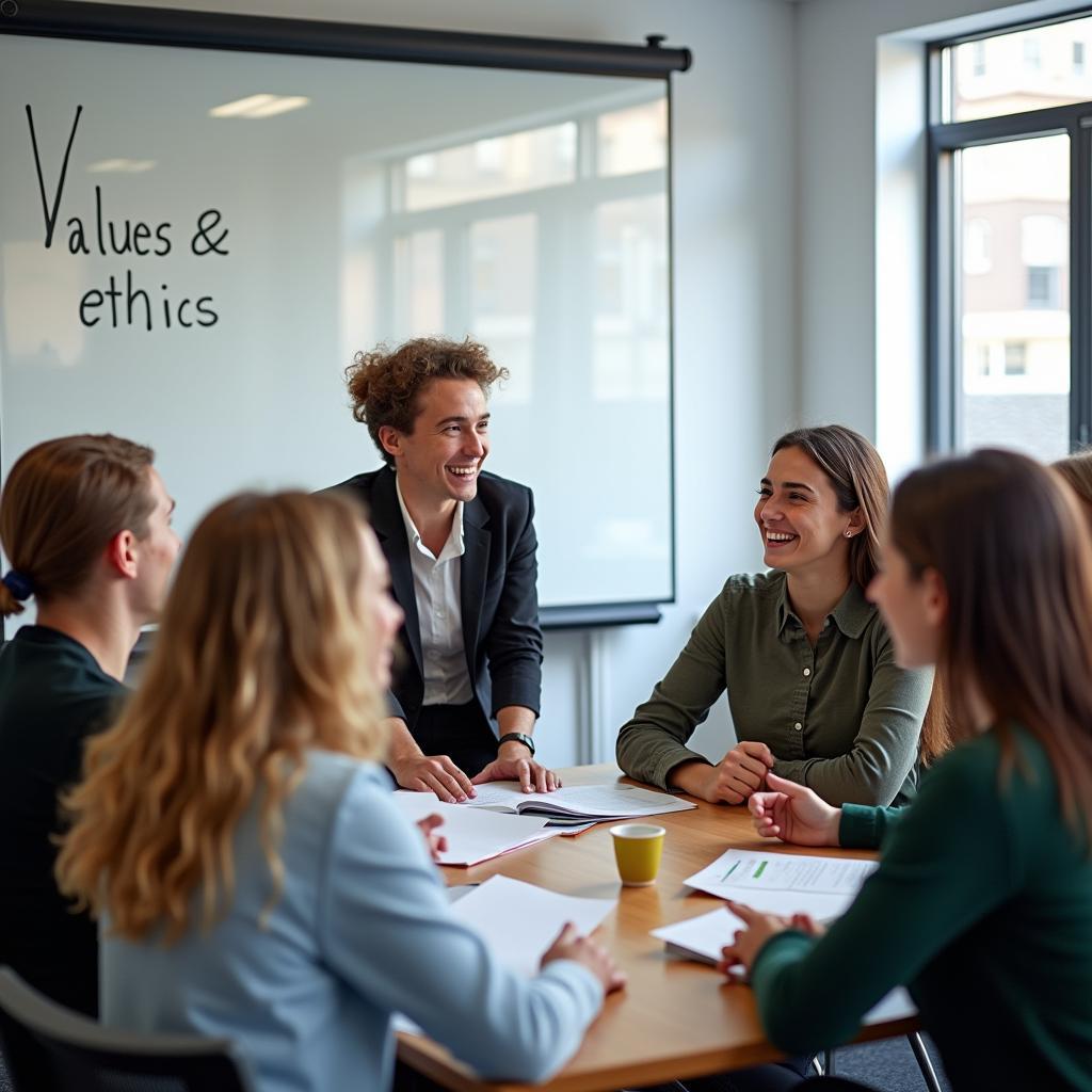 Students actively participating in a values education class discussion