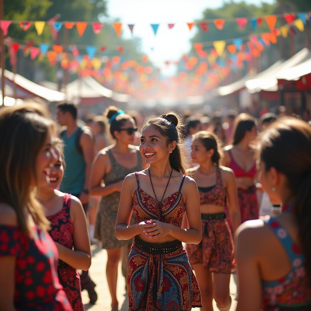 IELTS Speaking: People enjoying a vibrant festival atmosphere, showcasing community and cultural celebration during a traditional event.