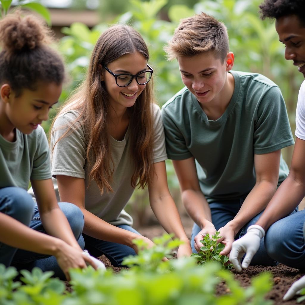 Young people engaged in community service activities